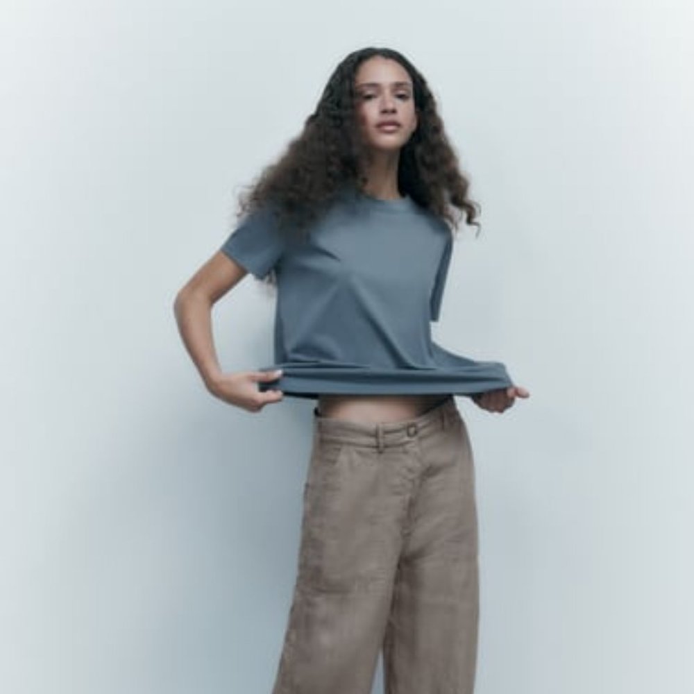 Zara SHORT-SLEEVED T-SHIRT BLUE / GRAY